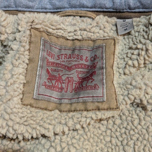 Levi’s Jacket Sherpa Lined Quilted Fleece Hood Trucker Durable Canvas Medium - Picture 5 of 9